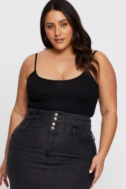 Black Cotton Bodysuit Sleeveless