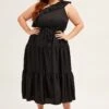 Black Midi Dress One Frill Shoulder