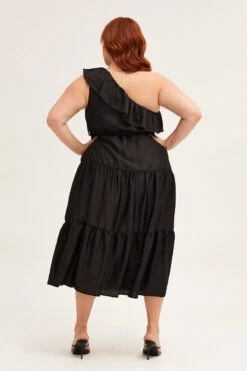 Black Midi Dress One Frill Shoulder -You And All Fashion Store Black Midi Dress One Frill Shoulder cdd25494 35ab 5