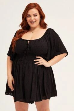 Black Ruched Playsuit Short Sleeve Sweetheart Neck -You And All Fashion Store Black Ruched Playsuit Short Sleeve Sweetheart Neck cdp17194j 35rb 3