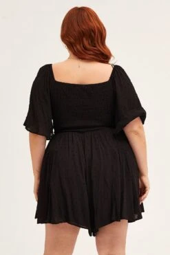 Black Ruched Playsuit Short Sleeve Sweetheart Neck -You And All Fashion Store Black Ruched Playsuit Short Sleeve Sweetheart Neck cdp17194j 35rb 5