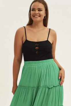 Black Sleeveless Bodysuit Rib Jersey Cutout