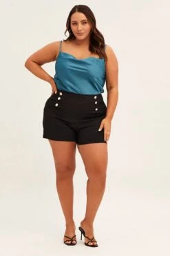 Blue Cowl Neck Satin Singlet Bodysuit -You And All Fashion Store Blue Cowl Neck Satin Singlet Bodysuit cwd1440 42rb 3