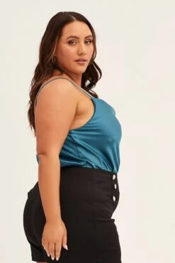 Blue Cowl Neck Satin Singlet Bodysuit -You And All Fashion Store Blue Cowl Neck Satin Singlet Bodysuit cwd1440 42rb 4