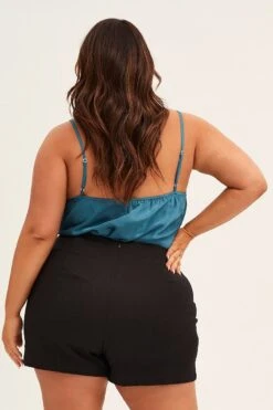 Blue Cowl Neck Satin Singlet Bodysuit -You And All Fashion Store Blue Cowl Neck Satin Singlet Bodysuit cwd1440 42rb 5