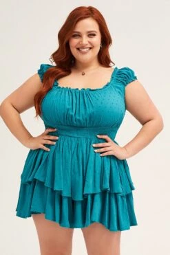 Blue Short Sleeve Waist Shirred Textured Playsuit -You And All Fashion Store Blue Short Sleeve Waist Shirred Textured Playsuit cdp1361 34rb 3