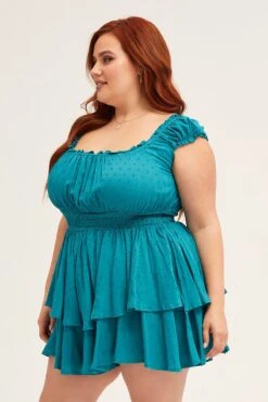 Blue Short Sleeve Waist Shirred Textured Playsuit -You And All Fashion Store Blue Short Sleeve Waist Shirred Textured Playsuit cdp1361 34rb 4