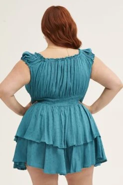 Blue Short Sleeve Waist Shirred Textured Playsuit -You And All Fashion Store Blue Short Sleeve Waist Shirred Textured Playsuit cdp1361 34rb 5