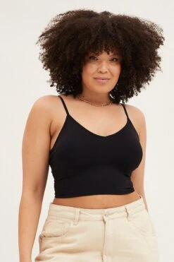 Black Seamless Rib Crop Top -You And All Fashion Store CBS0541A 84JBLACK 3