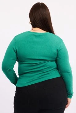 Green T-shirt Crew Neck Long Sleeve Rib Semi Crop -You And All Fashion Store CBS1170 84J Khaki4