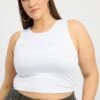 White Tank Top Crew Neck Sleeveless Cotton Crop