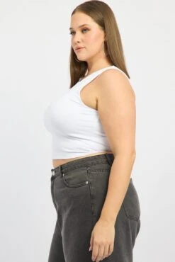 White Tank Top Crew Neck Sleeveless Cotton Crop -You And All Fashion Store CBS1283 84JB White3