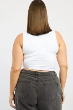 White Tank Top Crew Neck Sleeveless Cotton Crop -You And All Fashion Store CBS1283 84JB White4