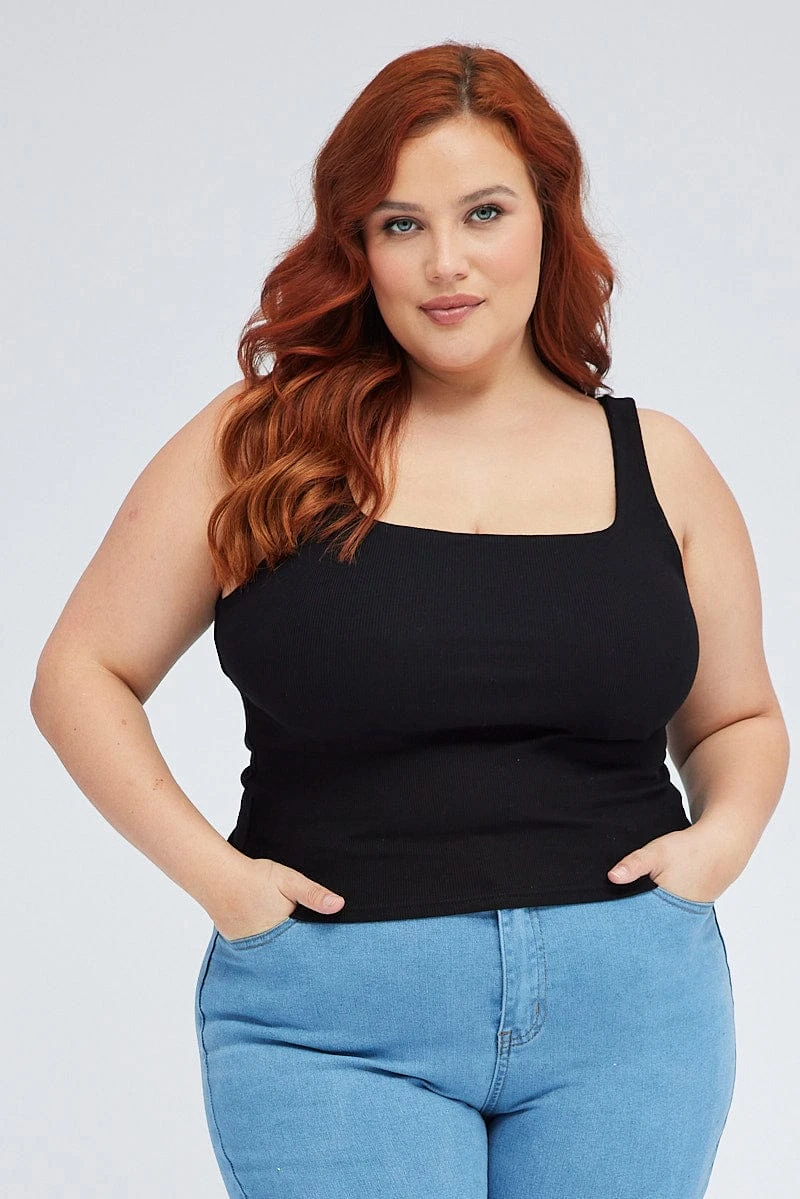 Black Tank Top Square Neck Sleeveless Cotton 1 Black Tank Top Square Neck Sleeveless Cotton