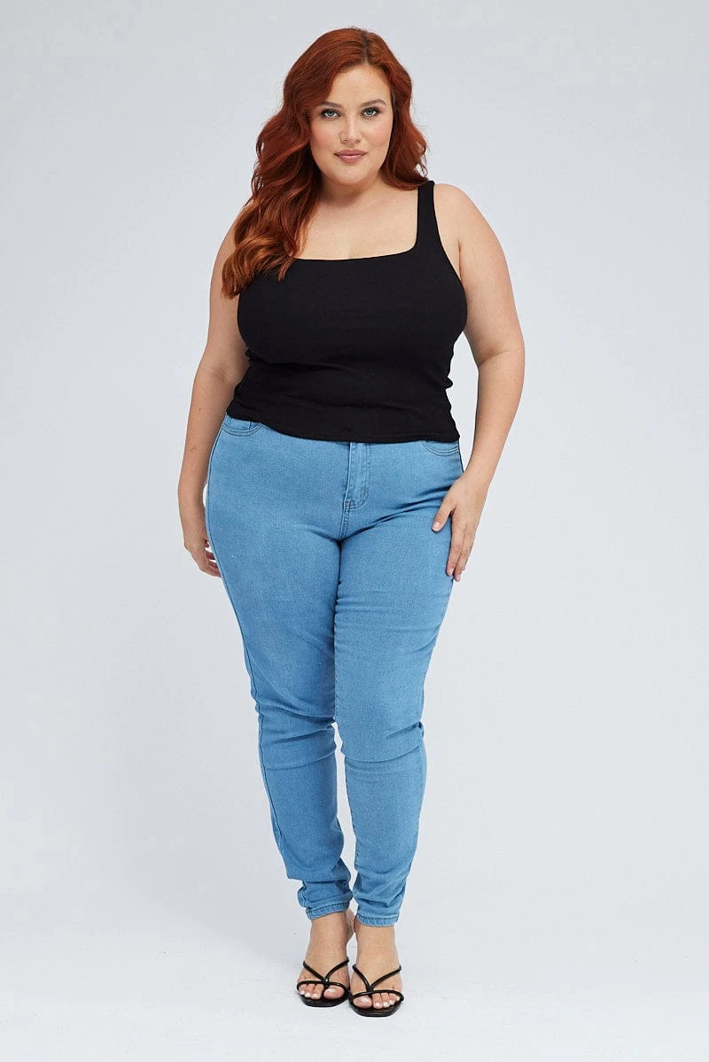 Black Tank Top Square Neck Sleeveless Cotton 2 Black Tank Top Square Neck Sleeveless Cotton - Image 2