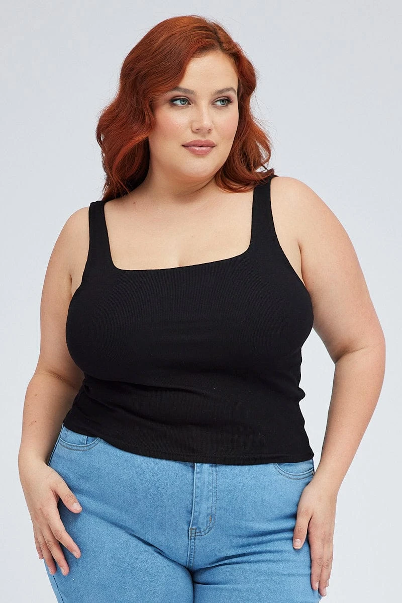 Black Tank Top Square Neck Sleeveless Cotton 3 Black Tank Top Square Neck Sleeveless Cotton - Image 3