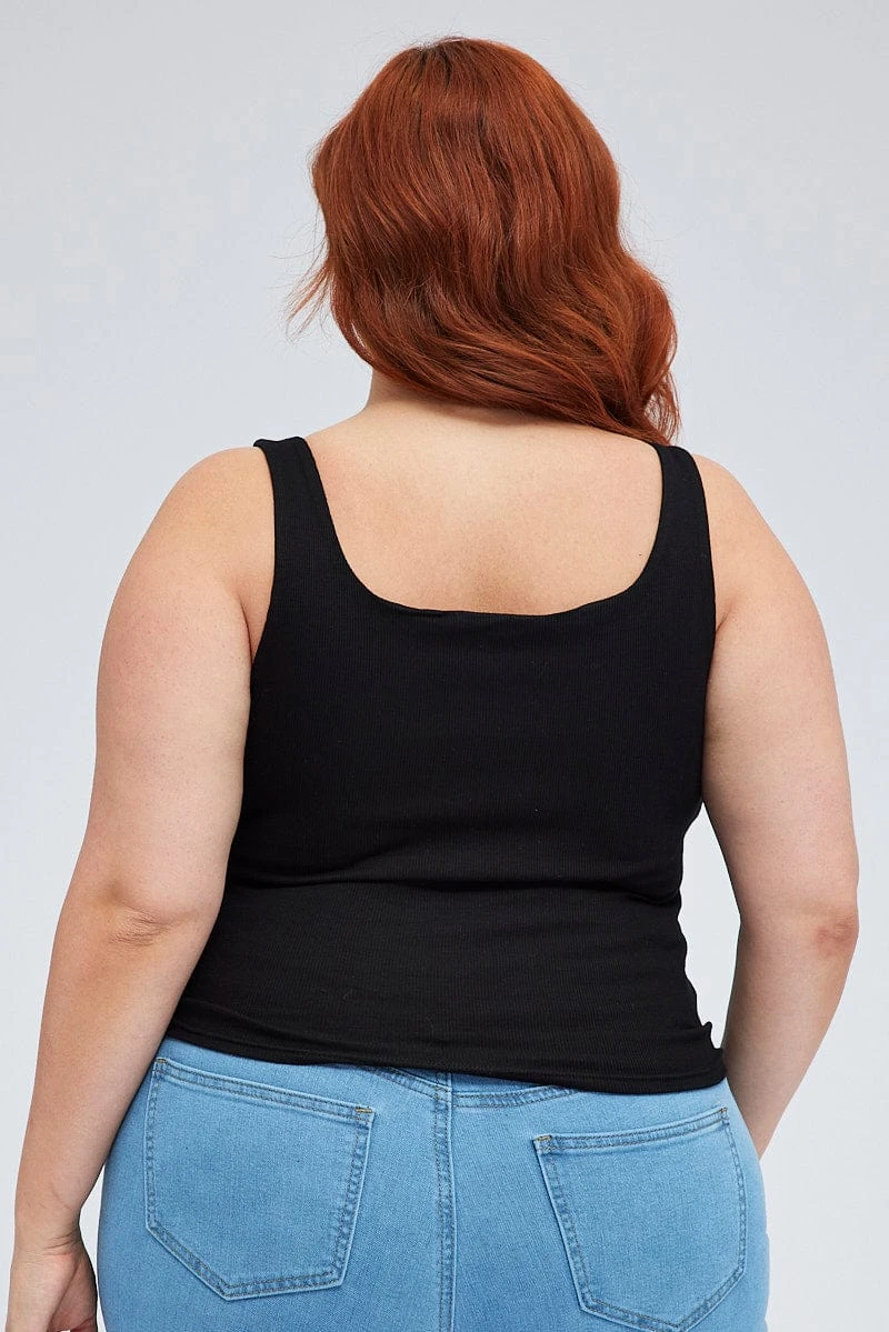 Black Tank Top Square Neck Sleeveless Cotton 5 Black Tank Top Square Neck Sleeveless Cotton - Image 5