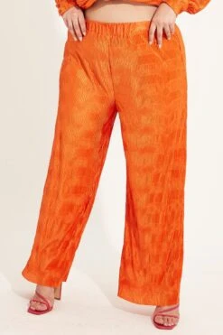 Orange Plisse Pants Wide Leg High Rise -You And All Fashion Store CBT8224X 36PBORANGE 2