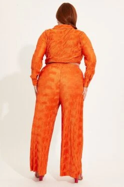 Orange Plisse Pants Wide Leg High Rise -You And All Fashion Store CBT8224X 36PBORANGE 5