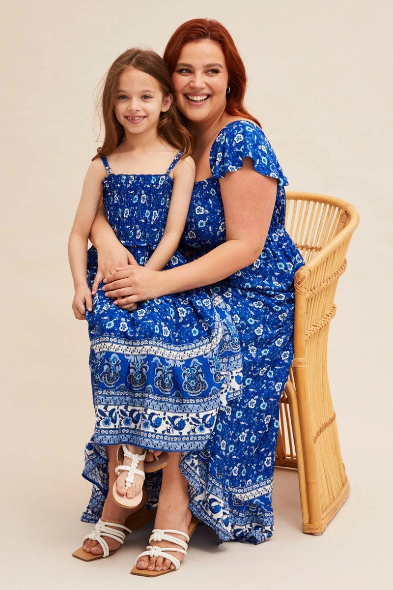 Blue Boho Midi Dress Sort Sleeve Ruffle 1 Blue Boho Midi Dress Sort Sleeve Ruffle