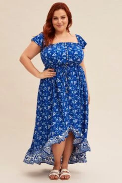Blue Boho Midi Dress Sort Sleeve Ruffle 8 Blue Boho Midi Dress Sort Sleeve Ruffle -You And All Fashion Store CDD0129MKD 34RBFLORALPRT 3