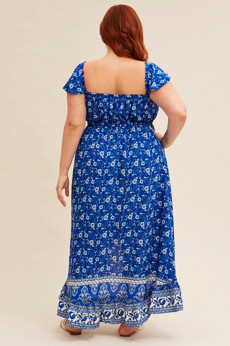 Blue Boho Midi Dress Sort Sleeve Ruffle 5 Blue Boho Midi Dress Sort Sleeve Ruffle - Image 5