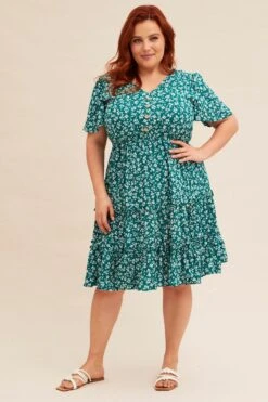 Green Ditsy Short Sleeve Floral Mini Skater Dress -You And All Fashion Store CDD16169L 81RBDITSY 3