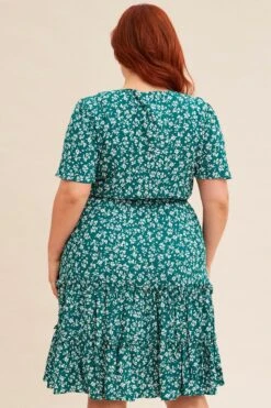 Green Ditsy Short Sleeve Floral Mini Skater Dress -You And All Fashion Store CDD16169L 81RBDITSY 5