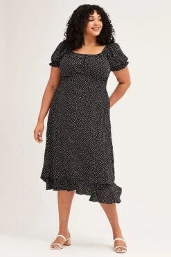 Polka Dot Short Sleeve Tie Back Midi Dress -You And All Fashion Store CDD2221 38APOLKADOT 3