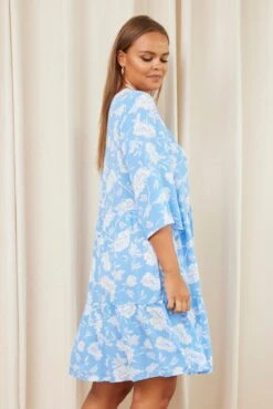 Floral Print Skater Dress V-neck Long Sleeve -You And All Fashion Store CDD25043 33LB FLORALPRT 4