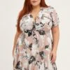 Trop Print Short Sleeve V-neck Shirt Dress