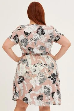 Trop Print Short Sleeve V-neck Shirt Dress -You And All Fashion Store CDD25620 35ABTROPPRT 5