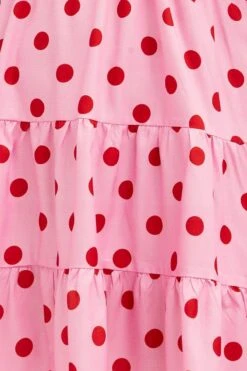Pink Polka Dot Mini Dress Puff Sleeve Gather Front Peephole -You And All Fashion Store CDD25921 46ABPOLKADOT 6