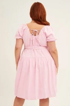 Pale Pink Mini Dress Short Sleeve Scoop Neck Linen Blend -You And All Fashion Store CDDK31780 34ABPALEPINK 5