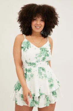 Floral Print Layered Playsuit Mini Sleeveless V-neck -You And All Fashion Store CDP0057A 33RBFLORALPRT 3