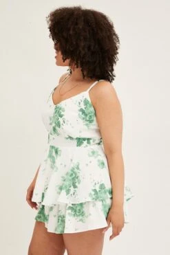 Floral Print Layered Playsuit Mini Sleeveless V-neck -You And All Fashion Store CDP0057A 33RBFLORALPRT 4