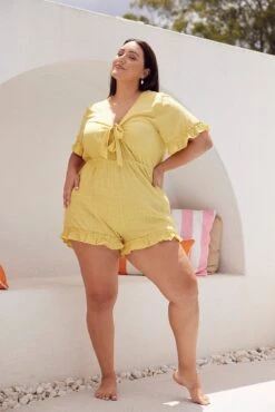 Light Must Playsuit V-neck Short Sleeve Ruffle Hem