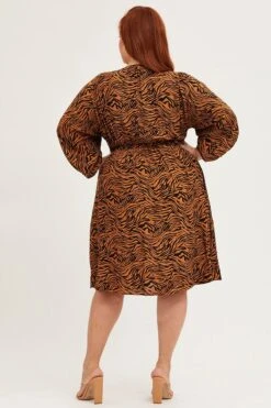 Animal Print V-neck 3/4 Sleeve Rayon Dress -You And All Fashion Store CED1282 34ABANIMALPRT 5