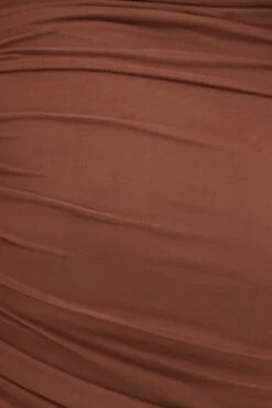 Brown Mini Dress Cross Back Ruched Bodycon Mesh -You And All Fashion Store CED13204 33ABBROWN 6