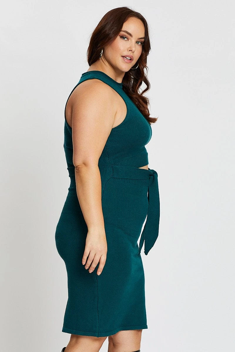 Green Sleeveless Tie Front Knitted Dress 4 Green Sleeveless Tie Front Knitted Dress - Image 4