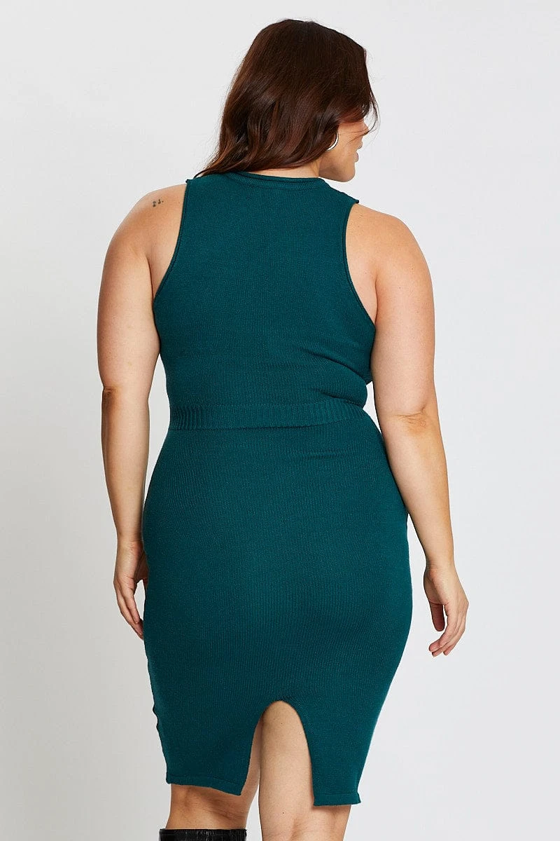 Green Sleeveless Tie Front Knitted Dress 5 Green Sleeveless Tie Front Knitted Dress - Image 5