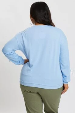 Blue Tie Sleeve Sweater -You And All Fashion Store CJC0792 80F 3