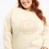 Beige Fleece Sweatshirt Collegiate Long Sleeve Longline