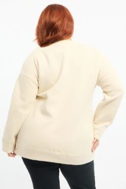 Beige Fleece Sweatshirt Collegiate Long Sleeve Longline -You And All Fashion Store CJC0850 84B Beige3