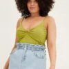 Lime Singlet Top Sleeveless Rib Twist Front Jersey