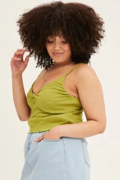 Lime Singlet Top Sleeveless Rib Twist Front Jersey -You And All Fashion Store CJC1119 42ALIME 4