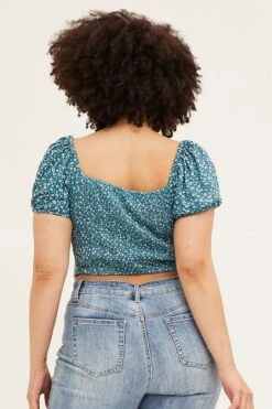 Floral Print Square Neck Puff Sleeve Crop Top -You And All Fashion Store CJC1602 34JFLORALPRT 5