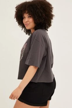 Grey Graphic T-shirt Crop California Dream Cotton -You And All Fashion Store CJC31636F 84ACHARCOAL 4