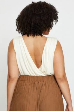 White Front Bodysuit Gathered Strap Jersey Wrap -You And All Fashion Store CJD31098 35ABCREAM 5