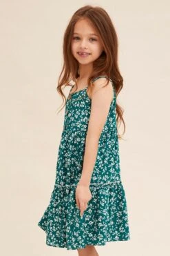 Green Ditsy Kids Sleeveless Button Front Floral Dress -You And All Fashion Store CKD12214G 81RBDITSY 4